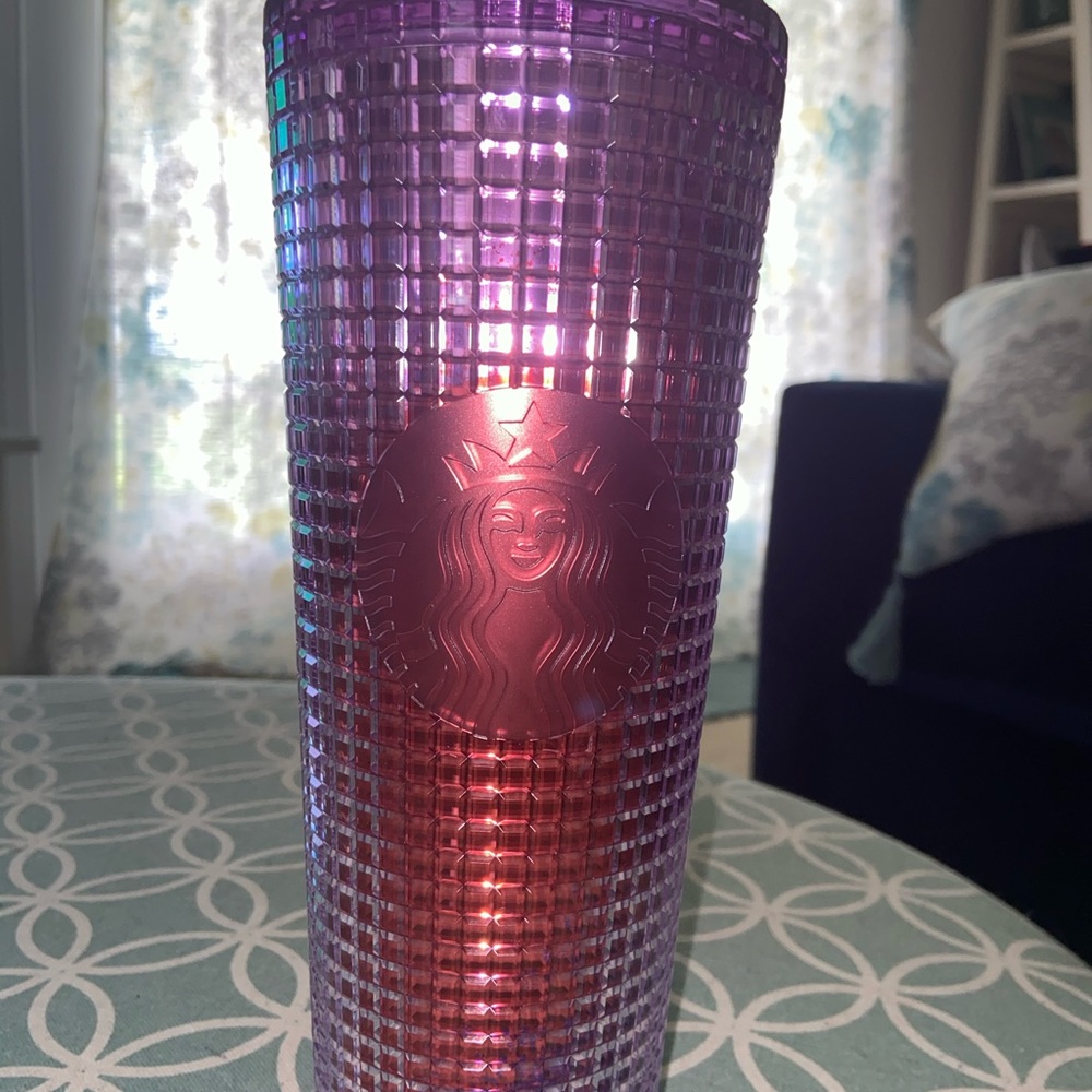 Purple pink ombré grid Starbucks tumbler